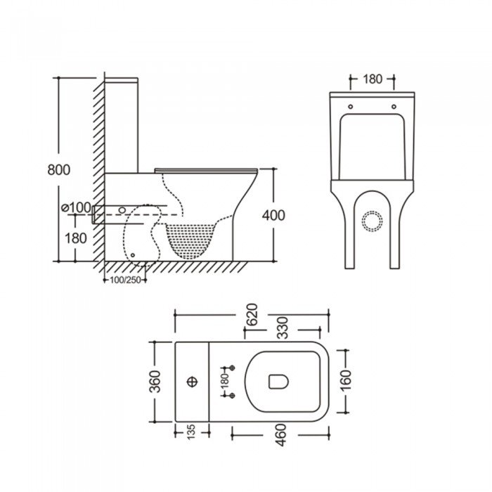 Чаша унітазу-компакту Mixxus Style-0403-R Bowl 620х360х800 Rimless без сидіння (MI8358)