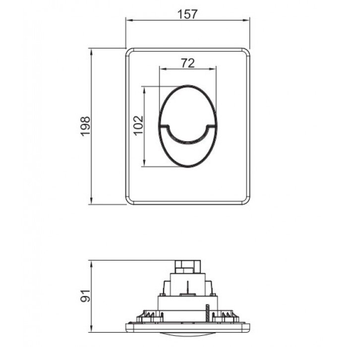 Панель смыва пластиковая Koer KT-0606-05 157x198x3mm, закругленная кнопка (KR5343)