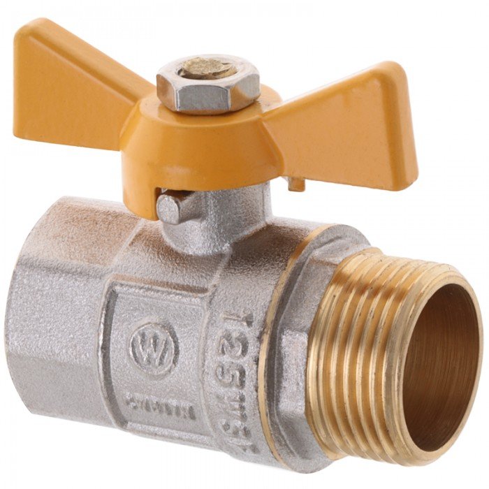 Кран шаровой Waterpro WP607-20FMW-Y - 3/4" FMW ГШМ YELLOW, ручка "бабочка" желтая (WP2892)
