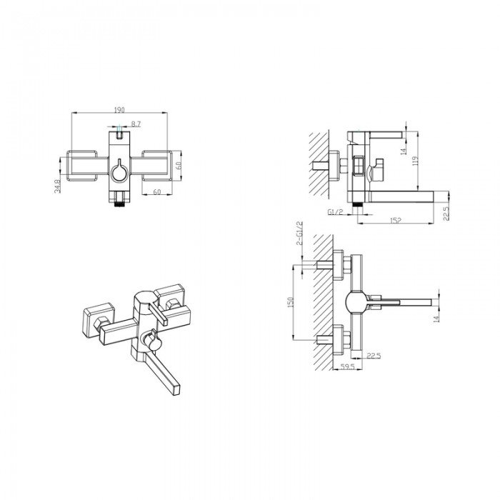 Смеситель для ванны Mixxus Bond 009 Euro (MI7151)