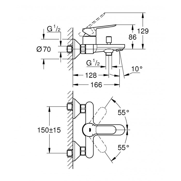 Смеситель для ванны Grohe BauEdge (23605000) Смеситель для ванны Grohe BauEdge (23605000)
