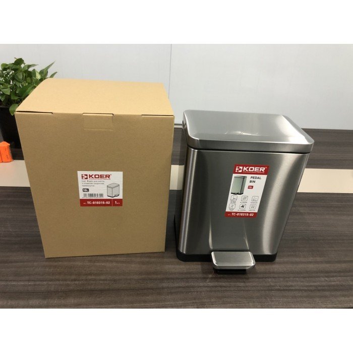 Відро для сміття з плавним закриттям прямокутне Koer TC-010315-02 15 л колір нержавійка (KR5603)