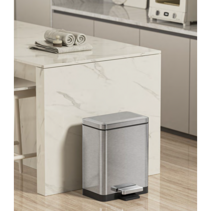 Відро для сміття з плавним закриттям прямокутне Koer TC-010315-02 15 л колір нержавійка (KR5603)