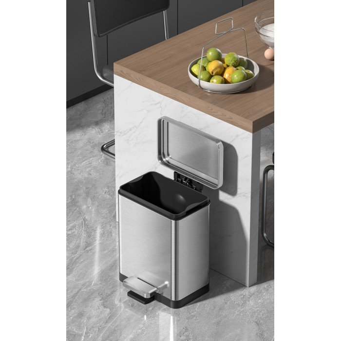 Відро для сміття з плавним закриттям прямокутне Koer TC-010315-02 15 л колір нержавійка (KR5603)