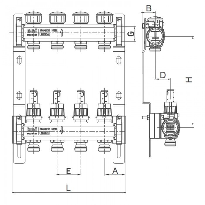 Колектор з витратоміром та термостатичними клапанами Roho R804-03 - 1"х 3 вих. (RO0035)