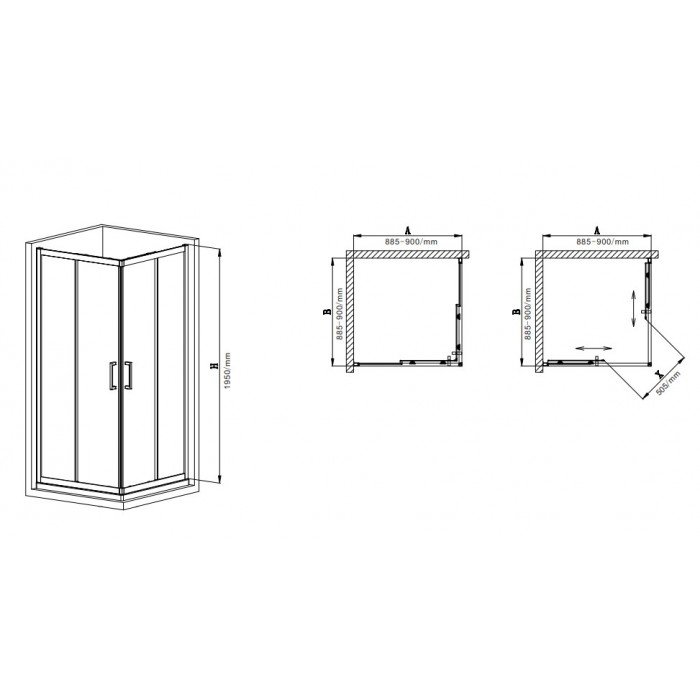 Душова кабіна без піддону Mixxus Premium DIVERSE SC02-90x90x195-TR Chrome прозоре скло 5мм (M Душова кабіна без піддону Mixxus Premium DIVERSE SC02-90x90x195-TR Chrome прозоре скло 5мм (M