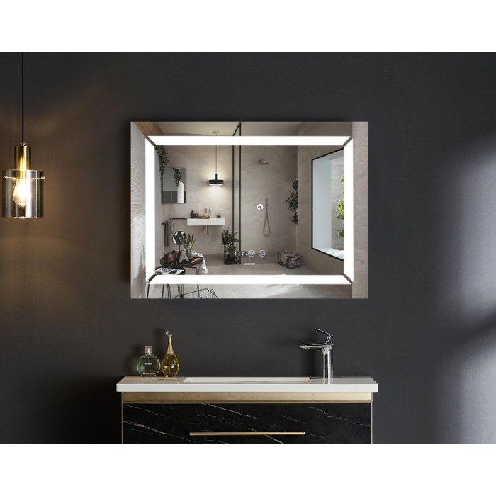 Зеркало Mixxus LIGHT MR01-80x60 с Led Touch, Anti-fog, димером, регулятором яркости, часами (MI5998