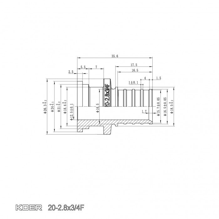 Перехідник з накидною гайкою під плоске ущільнення Koer KA.A08F-20S - 20(2.8mm) x 3/4"F (KR4867) Перехідник з накидною гайкою під плоске ущільнення Koer KA.A08F-20S - 20(2.8mm) x 3/4"F (KR4867)