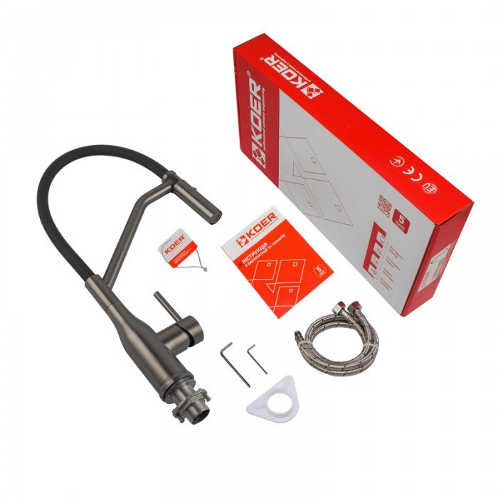 Смеситель для кухни Koer KI-70026-07 с черным силиконовым изливом (KR5211)