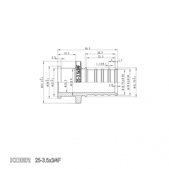 Переходник с накидной гайкой под плоское уплотнение Koer KA.A08F-25S - 25(3.5mm) x 3/4"F (KR4868) Переходник с накидной гайкой под плоское уплотнение Koer KA.A08F-25S - 25(3.5mm) x 3/4"F (KR4868)