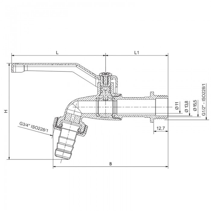 Кран садовий Roho R353-050 -1/2" ручка "важіль" червона (RO0239)