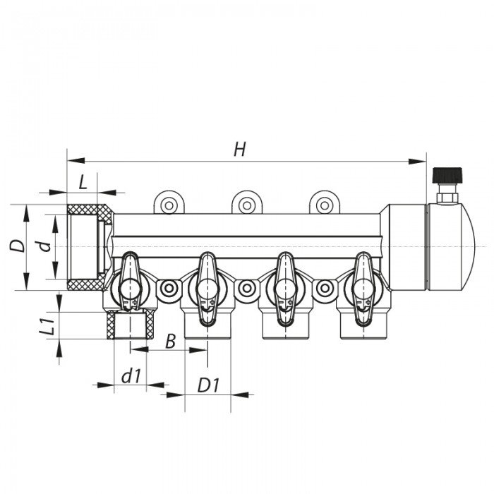 Коллектор 4-way с шаровыми кранами (40x20) PPR Koer K0171.PRO (KP0221) Коллектор 4-way с шаровыми кранами (40x20) PPR Koer K0171.PRO (KP0221)