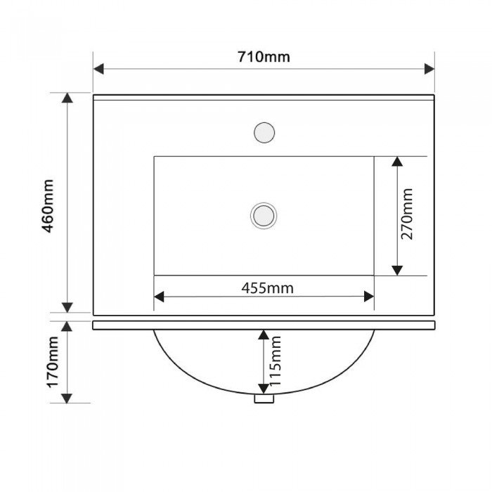 Раковина меблева Mixxus Premium CUBIC-1502 710х460х170mm з отвором під змішувач та переливом (MP6496)