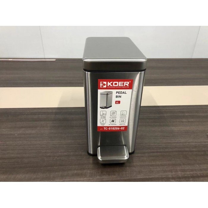 Відро для сміття з плавним закриттям прямокутне Koer TC-010206-02 6 л колір нержавіюча сталь (KR5594)