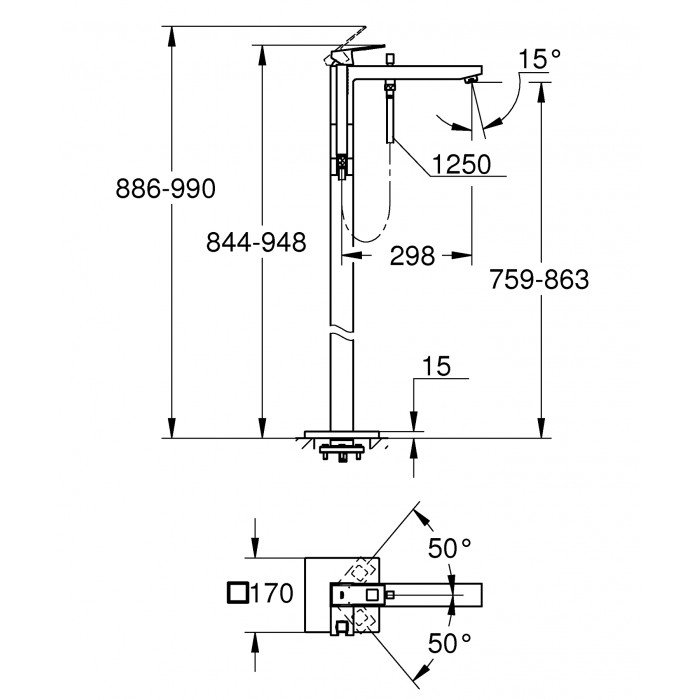 Напольный смеситель для ванны Grohe Eurocube (23672001) Напольный смеситель для ванны Grohe Eurocube (23672001)
