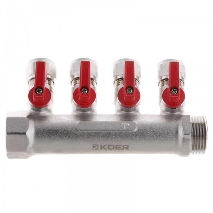Коллектор с шаровыми кранами и фитингом Koer KR.1126-4 1”x4 ways (KR2840) Коллектор с шаровыми кранами и фитингом Koer KR.1126-4 1”x4 ways (KR2840)