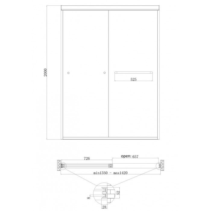 Дверь в нишу Koer SR SD03-140x200-TR-01 прозрачное стекло Easy Clean 8мм, хром (KR5385)