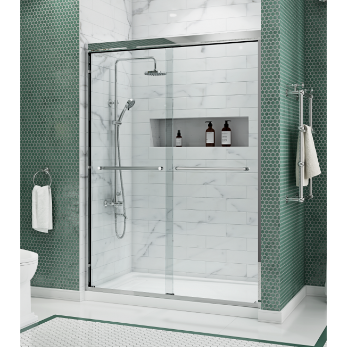 Дверь в нишу Koer SR SD03-140x200-TR-01 прозрачное стекло Easy Clean 8мм, хром (KR5385)