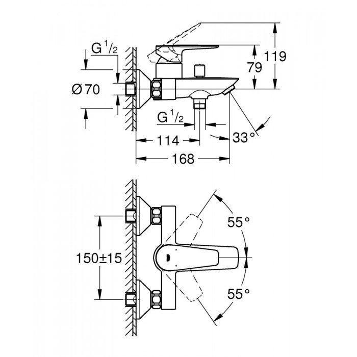 Змішувач для ванни Grohe BauEdge New (23605001) Змішувач для ванни Grohe BauEdge New (23605001)