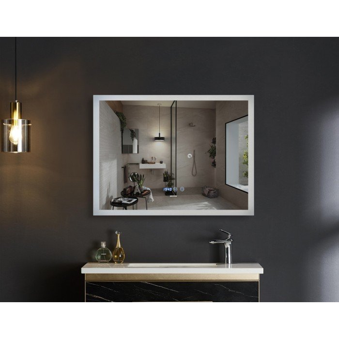 Зеркало Mixxus FLAT MR04-80x60 с Led Touch, Anti-fog, димером, регулятором яркости, часами (MI6928)