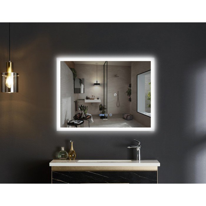 Зеркало Mixxus FLAT MR04-80x60 с Led Touch, Anti-fog, димером, регулятором яркости, часами (MI6928)
