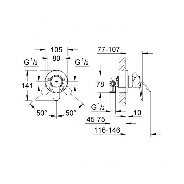 Змішувач прихованого монтажу для 1 споживача Grohe BauEdge (29040000)