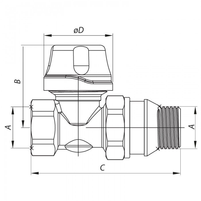 Кран термостатический прямой 1/2" Koer KR.923-GI (KR2684)