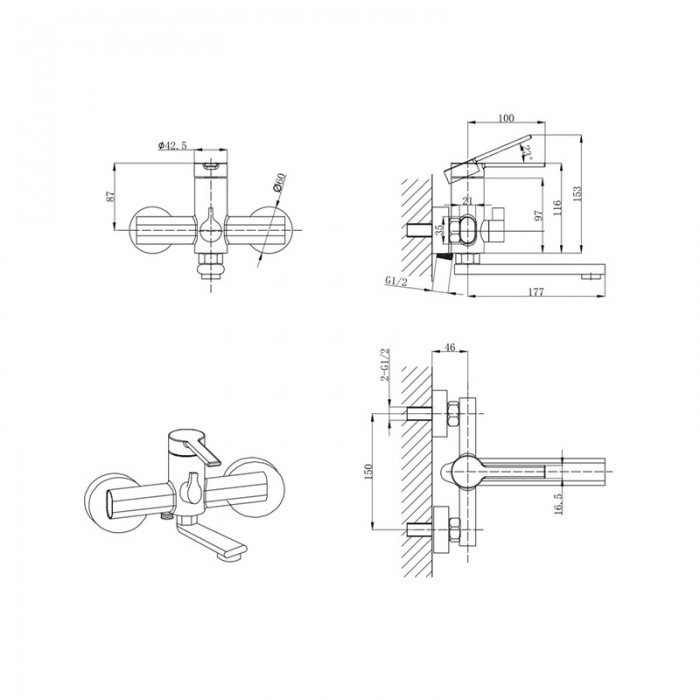 Смеситель для ванны Mixxus Lord 009 Euro (MI7139)
