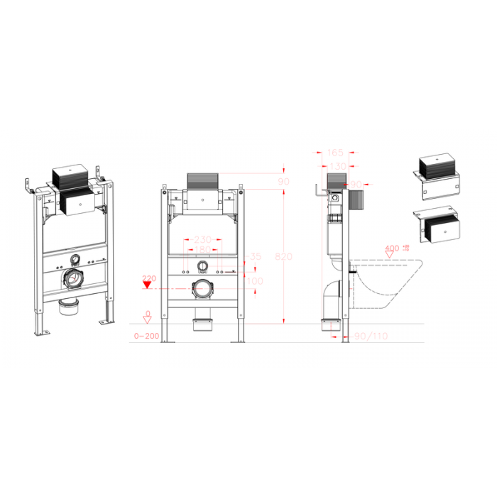 Інсталяція для підвісного унітазу Koer KT-0403 500x165x820mm без панелі змиву (KR5313)