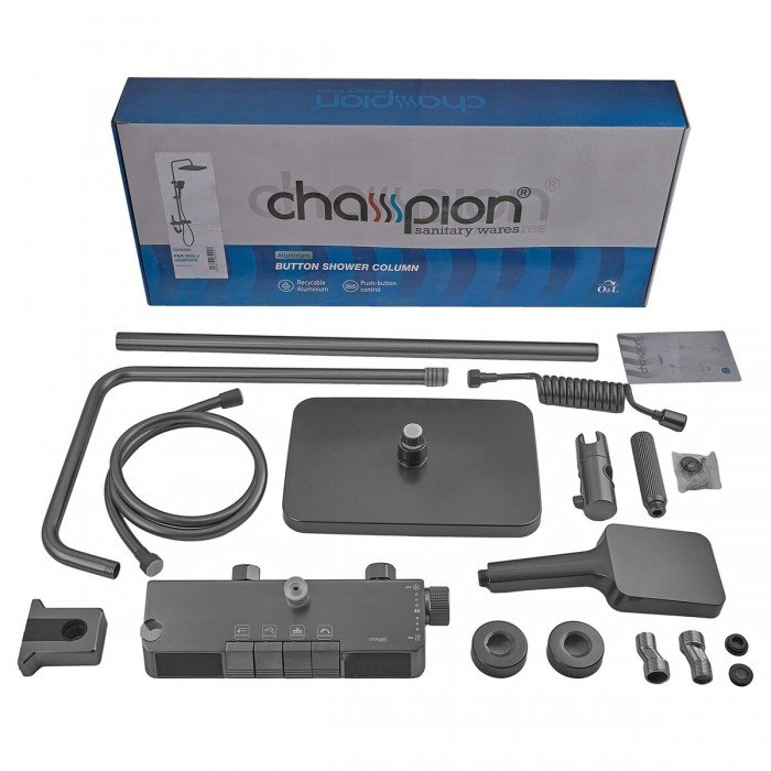 Душова колона Champion PBR-009-J Graphite зі змішувачем з кнопковим перемикачем, 4 режими (CH6502)