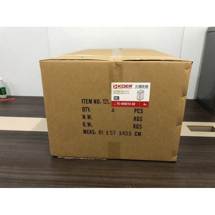 Відро для сміття сенсорне прямокутне Koer TC-020212-02 12 л колір нержавійка (KR5584)