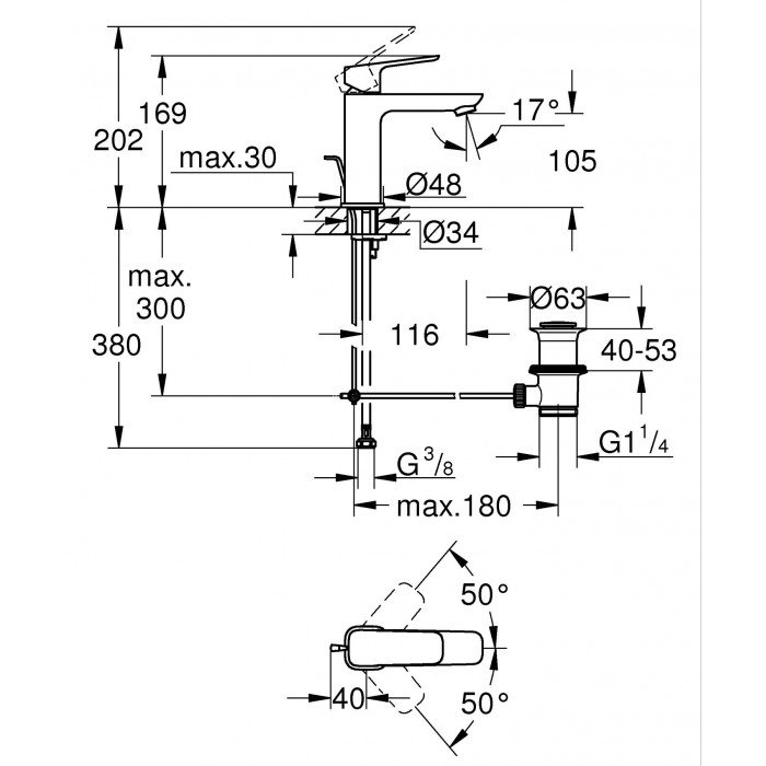 Однорычажный смеситель для раковины Grohe Cubeo M-размера (1017492430) Однорычажный смеситель для раковины Grohe Cubeo M-размера (1017492430)