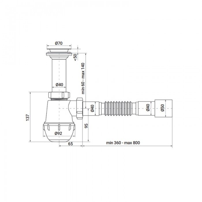 Сифон для кухні Zerix SK-01-A 1 1/2"x40 з литим випуском (ZX4950) Сифон для кухні Zerix SK-01-A 1 1/2"x40 з литим випуском (ZX4950)