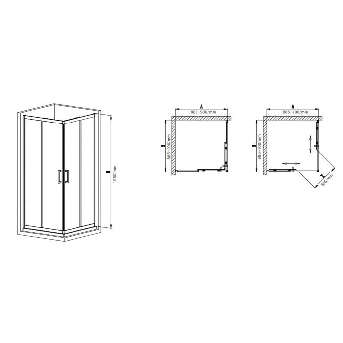 Душова кабіна без піддону Mixxus Premium DIVERSE SC02-90x90x195-TR Black прозоре скло 5мм (MI Душова кабіна без піддону Mixxus Premium DIVERSE SC02-90x90x195-TR Black прозоре скло 5мм (MI