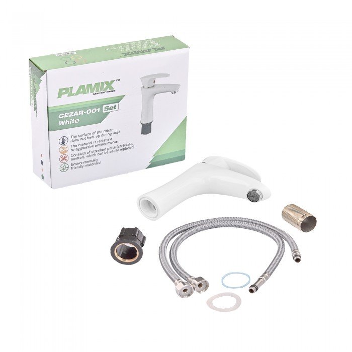 Змішувач для умивальника Plamix Cezar-001 SET White  (з підведенням) (PM0661) Змішувач для умивальника Plamix Cezar-001 SET White  (з підведенням) (PM0661)