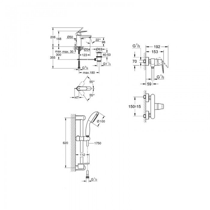 Набор смесителей для душа S-size Grohe EX Eurosmart Cosmopolitan (126114M)