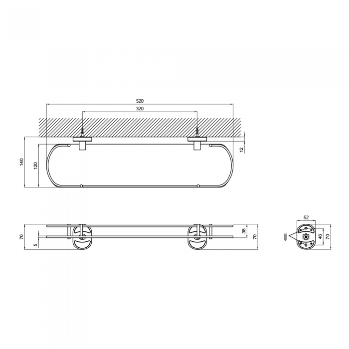 Стеклянная полка в ванную с ограничителем Zerix AFB-0121-1 (ZX5043)