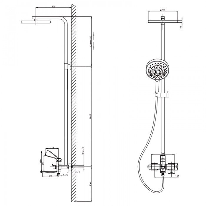 Душевая колонна со смесителем Mixxus Wilson 009-J Brushed Gold (Цвет матовое золото) (MI7124)