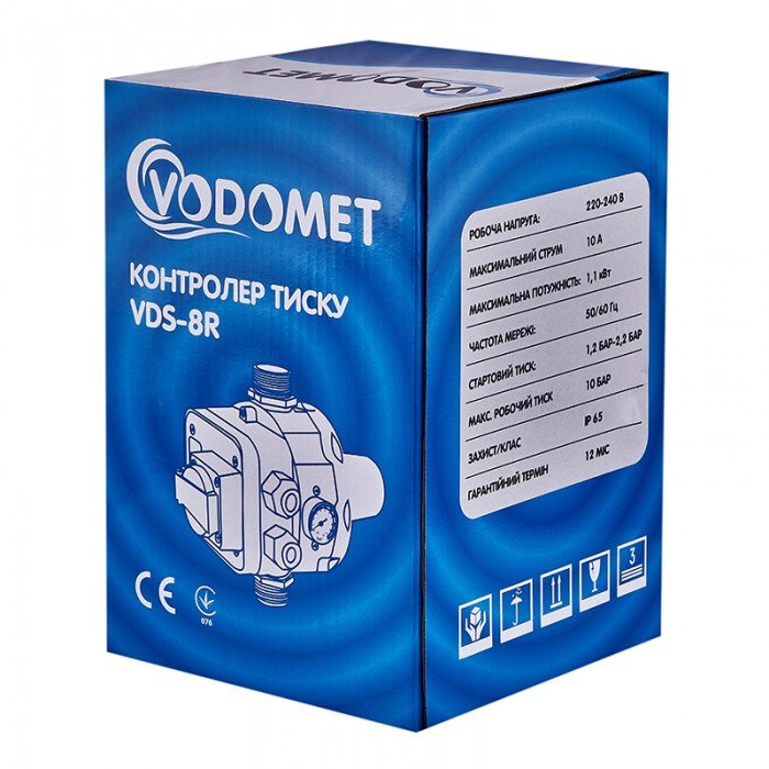Контроллер давления Vodomet VDS-8R электронный для насоса до 1,1 кВт, 1", с кабелем и розеткой (VO4 Контроллер давления Vodomet VDS-8R электронный для насоса до 1,1 кВт, 1", с кабелем и розеткой (VO4