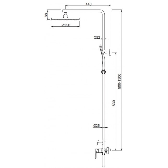 Душова колона зі змішувачем Koer KB-52028-01, 2 функції (KR5309)