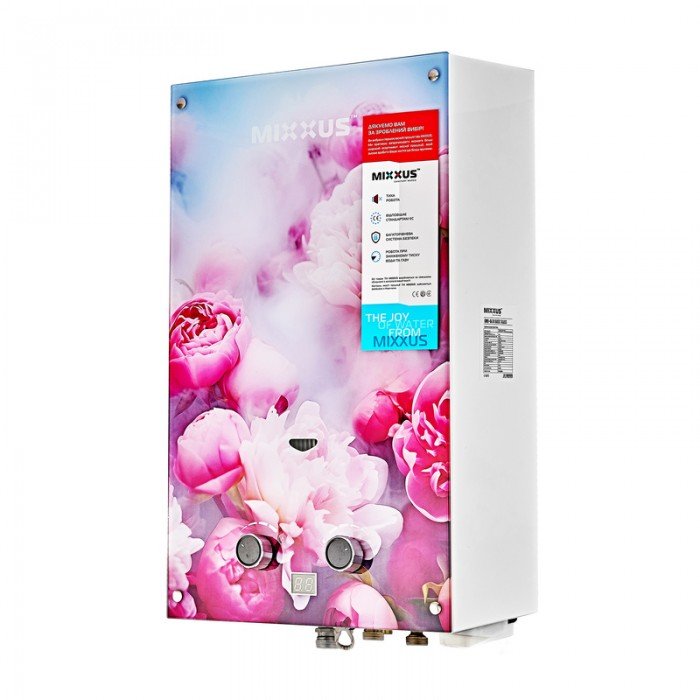 Газовая колонка MIXXUS GWH-0410 BASIC GLASS дымоходная 10 л/мин (панель из стекла с рисунком) (WH0025) 