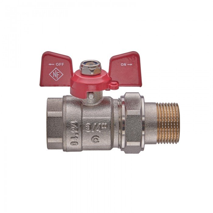 Кран с американкой Nolf classic NFC.921-08-3/4" FM ГШБ, ручка "бабочка" красная (NF3151)