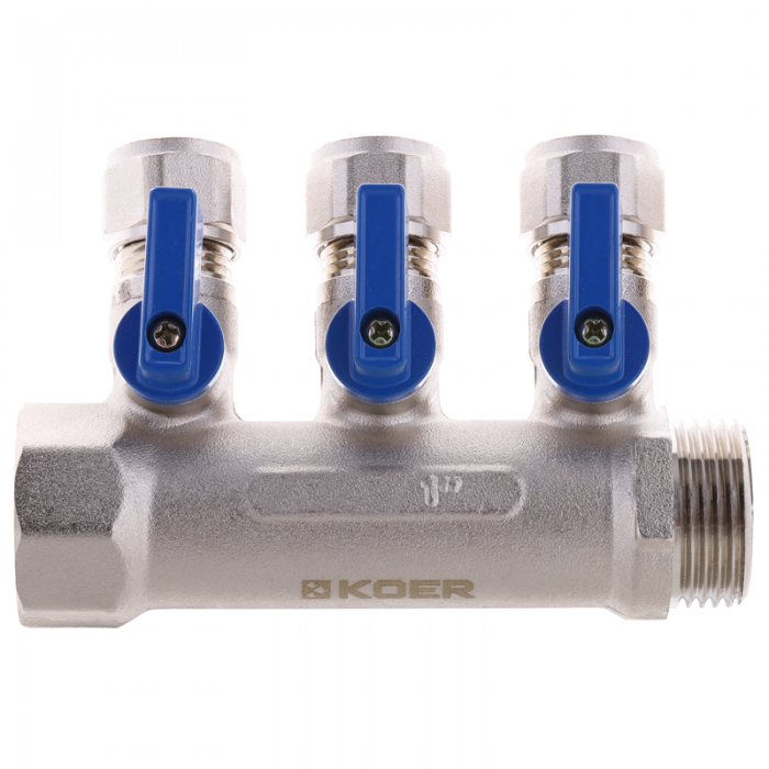 Коллектор с шаровыми кранами и фитингом Koer KR.1126-3 1”x3 ways (KR2839)
