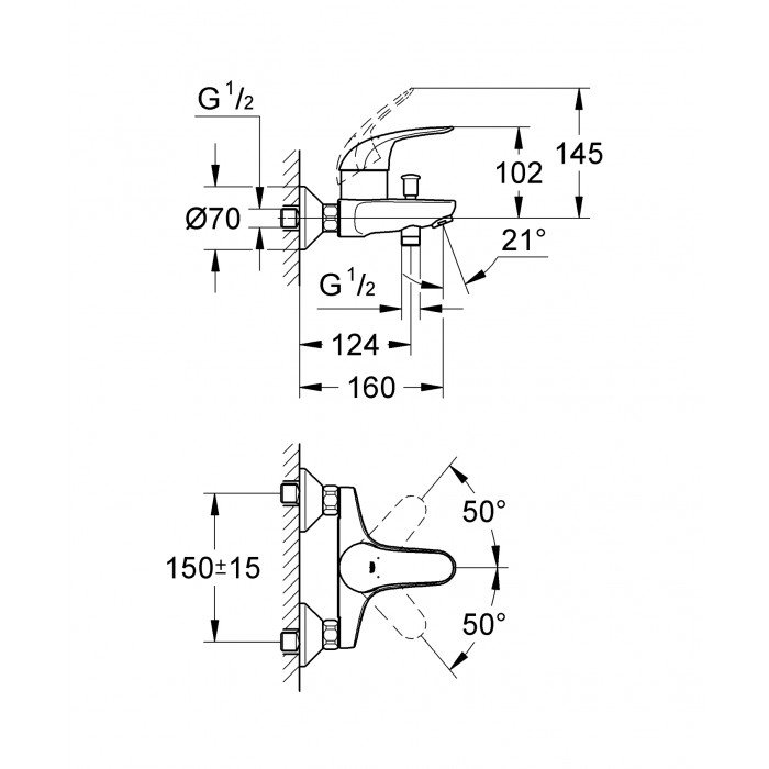 Смеситель для ванны Grohe Eurosmart (33300002)