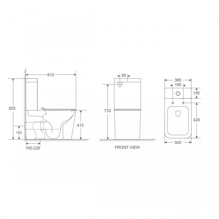 Чаша унітазу-компакту Mixxus Premium Quadro-0401-R Bowl 610х365х825 Rimless без сидіння (MI8339)