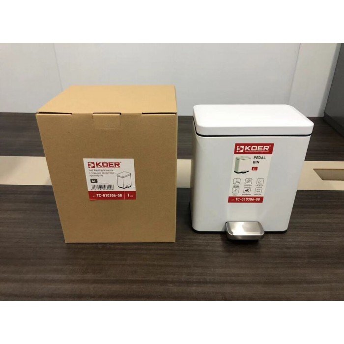 Мусорное ведро с плавным закрытием прямоугольное Koer TC-010306-08 6 л цвет белый (KR5601) Мусорное ведро с плавным закрытием прямоугольное Koer TC-010306-08 6 л цвет белый (KR5601)