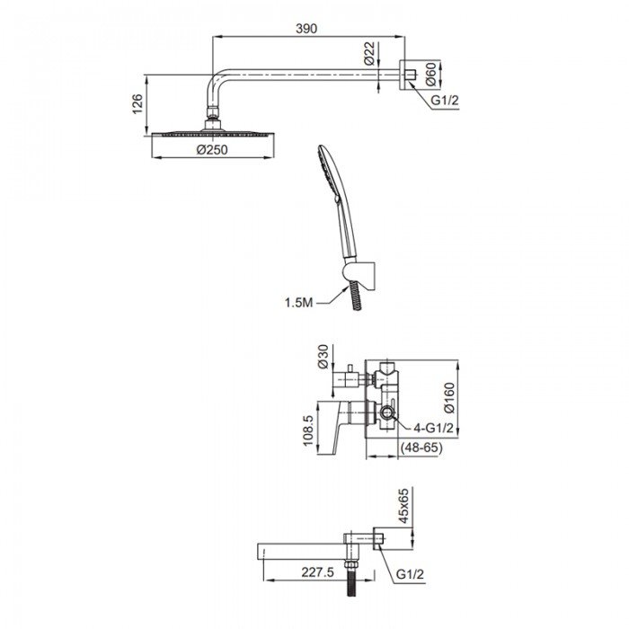 Встраиваемая душевая система Koer KI-66016-02 (из нерж. стали) (Цвет нерж) (KR4792)