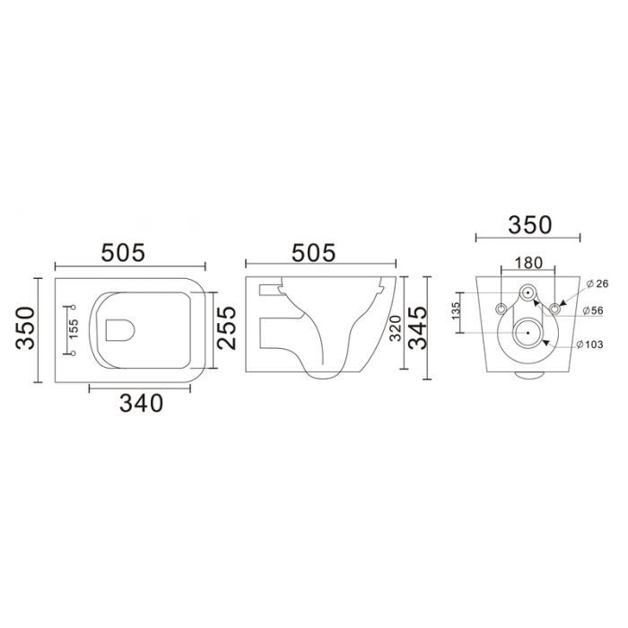 Унітаз підвісний Mixxus Premium QUADRO-0305-R GRAY 510x350x345mm система змиву RIMLESS (MP6656)