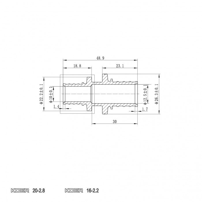 Муфта з'єднувальна перехідна Koer KA.С16-20 - 16(2.2mm) x 20(2.8mm) (KR4858)