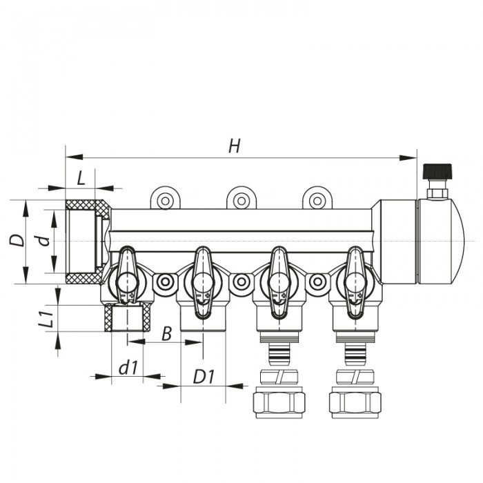 Коллектор распределительный 4-way с фитингом (40x20) PPR Koer K0192.PRO (KP2557) Коллектор распределительный 4-way с фитингом (40x20) PPR Koer K0192.PRO (KP2557)
